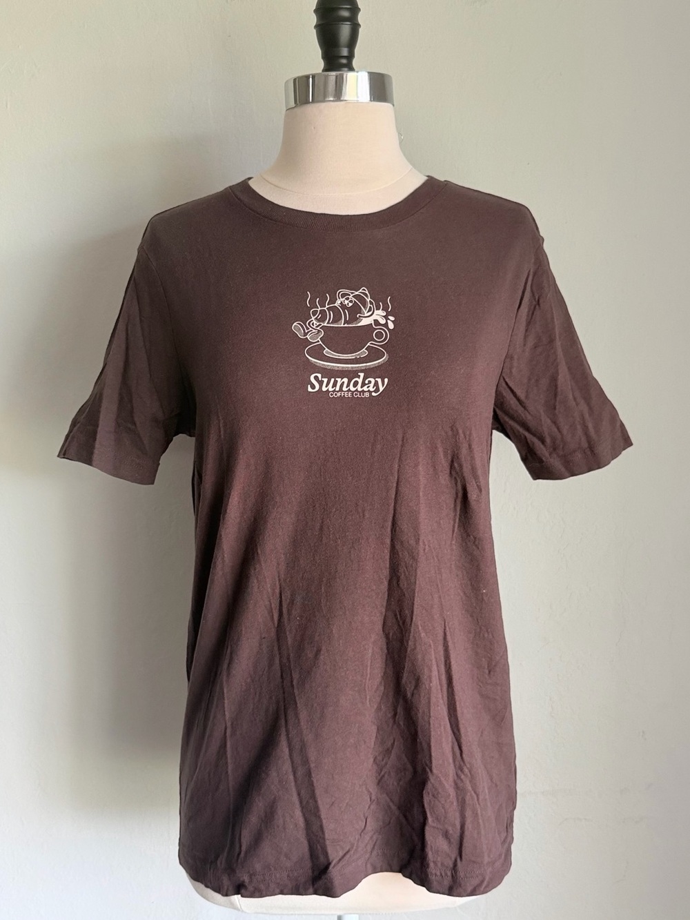 Sunday Coffee Club Brown Graphic Tee Cotton Casual Shirt, XS